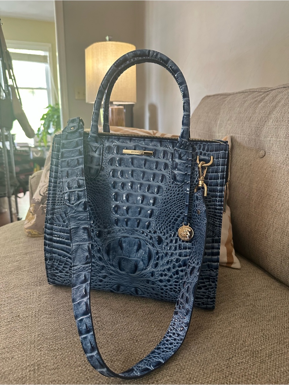 Brahmin Caroline Blue Croc-Embossed Leather Serenade Satchel NWT Bag - Picture 12 of 16